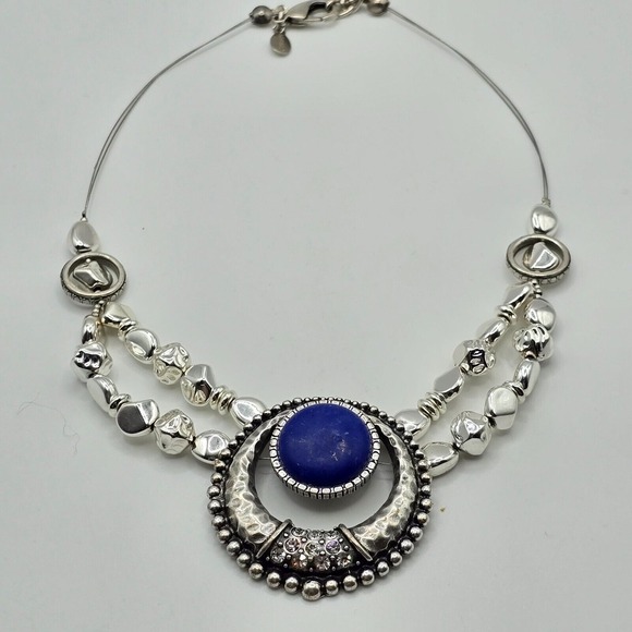 Chicos Silver Tone and Blue Statement Necklace Jewelry Celestial Witchy Fairy - Picture 2 of 9